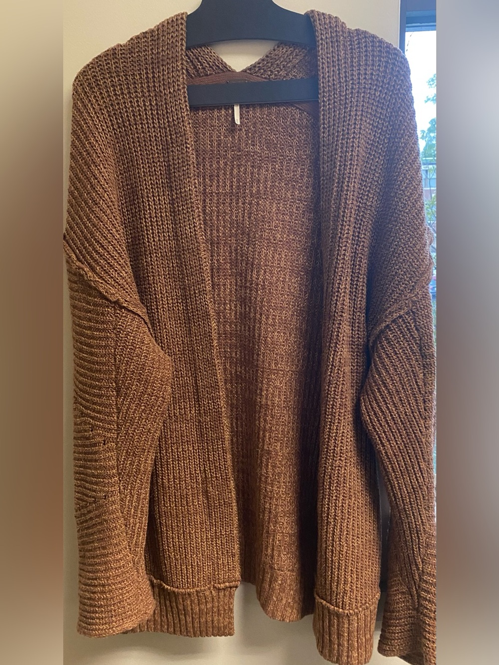 Free People Chunky Open-Front Cardigan in Brown